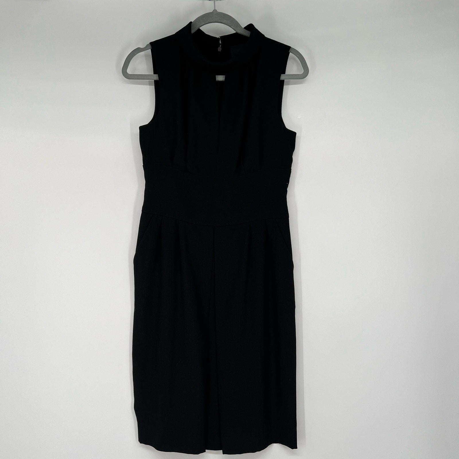 Just Cavalli Mock Neck Pleated Sheath Dress Slit Chest Women's Sze 42 Us 6 Black